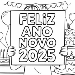 Desenho de Feliz Ano Novo 2025 Para Crianças para colorir