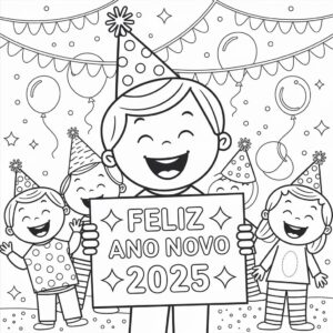 Desenho de Festa de Ano Novo 2025 para colorir