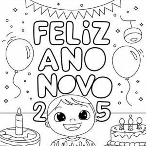 Desenho de Imagem de Feliz Ano Novo 2025 para colorir