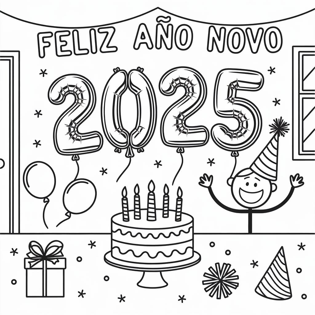 Desenhos de Feliz Ano Novo 2025 Grátis Para Crianças para colorir