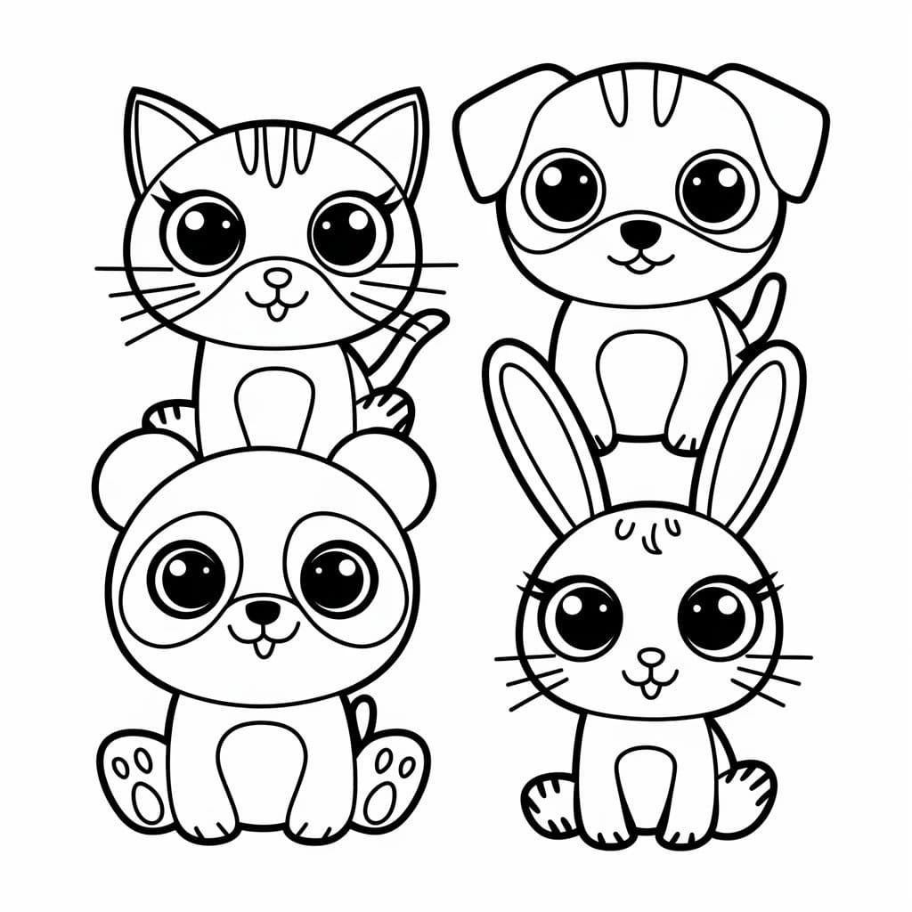 desenho de animais kawaii grátis para crianças para colorir