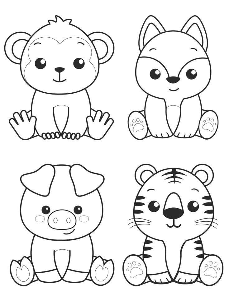 desenho de animais kawaii imprimível grátis para crianças para colorir