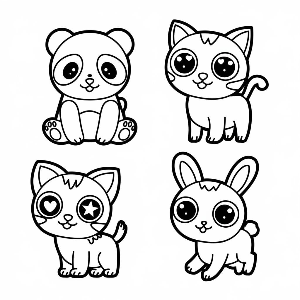 desenho de animais kawaii para crianças de 1 ano para colorir