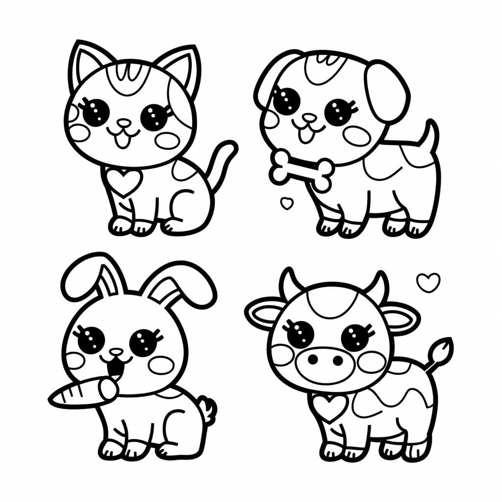 desenho de animais kawaii para crianças de 2 ano para colorir