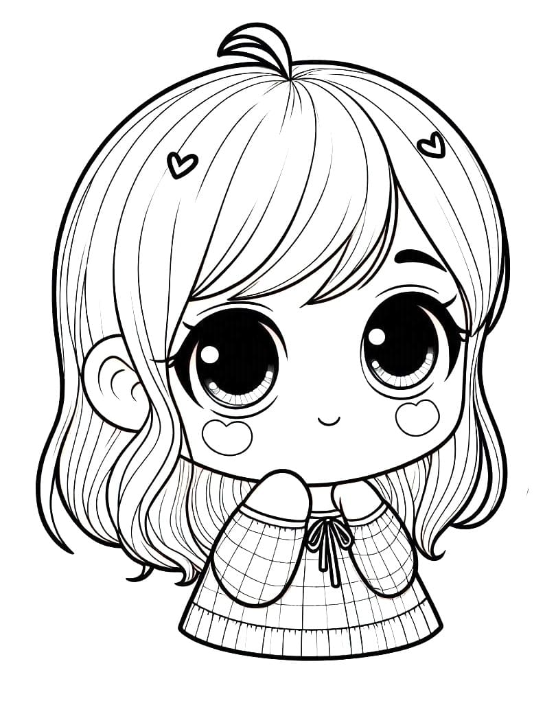 desenho de boneca kawaii feliz para colorir