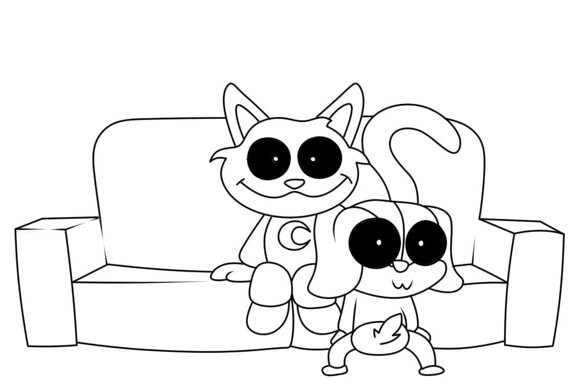 desenho de catnap e dogday smiling critters para colorir