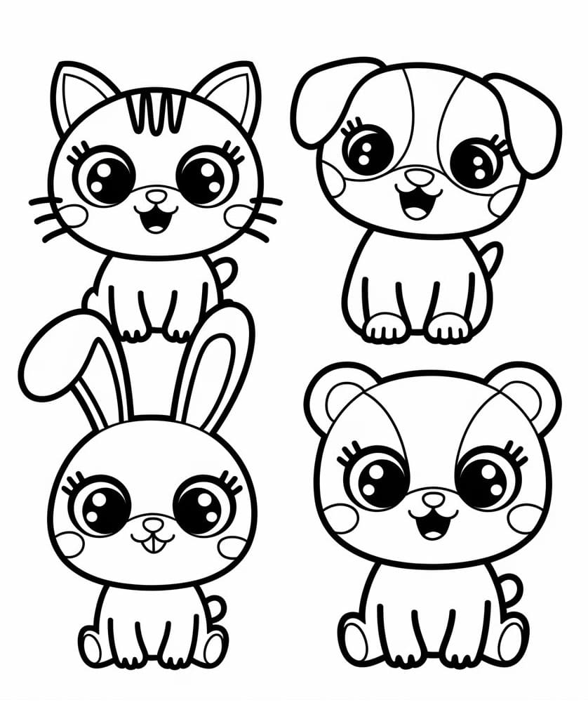 desenho de foto de animais kawaii para colorir