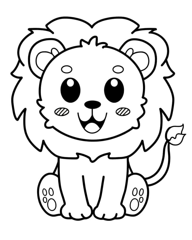 desenho de leão muito fofo kawaii para colorir