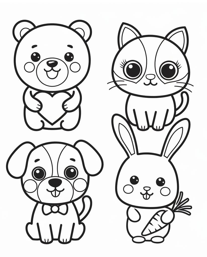 desenho de pintura de animais kawaii para colorir