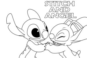 desenho de stitch e angel alegres para colorir e pintar