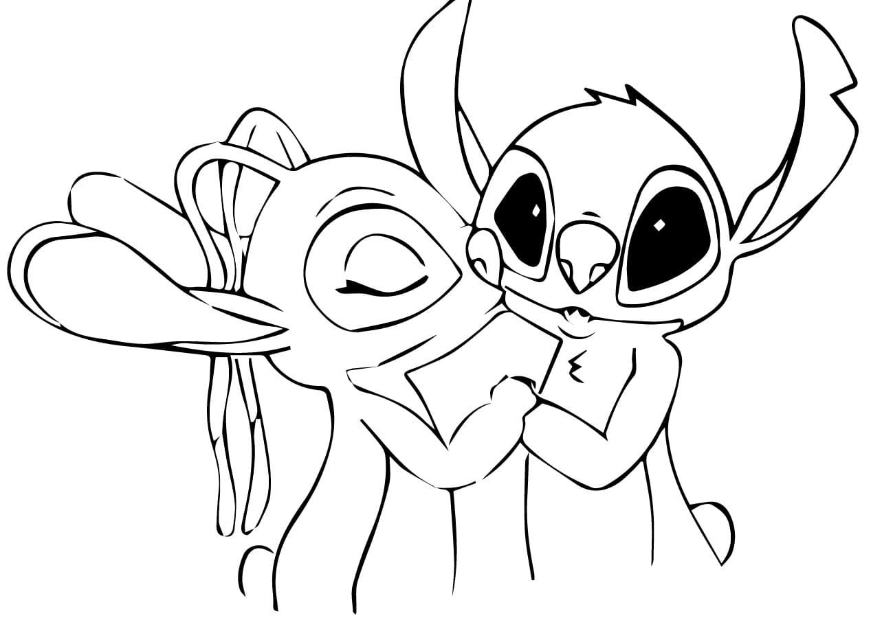 desenho de stitch e angel grátis para crianças para colorir