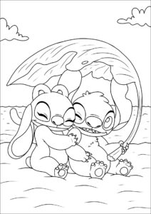 desenho de stitch e angel imprimível para crianças para colorir