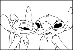 desenho de stitch e angel para crianças de 1 ano para colorir