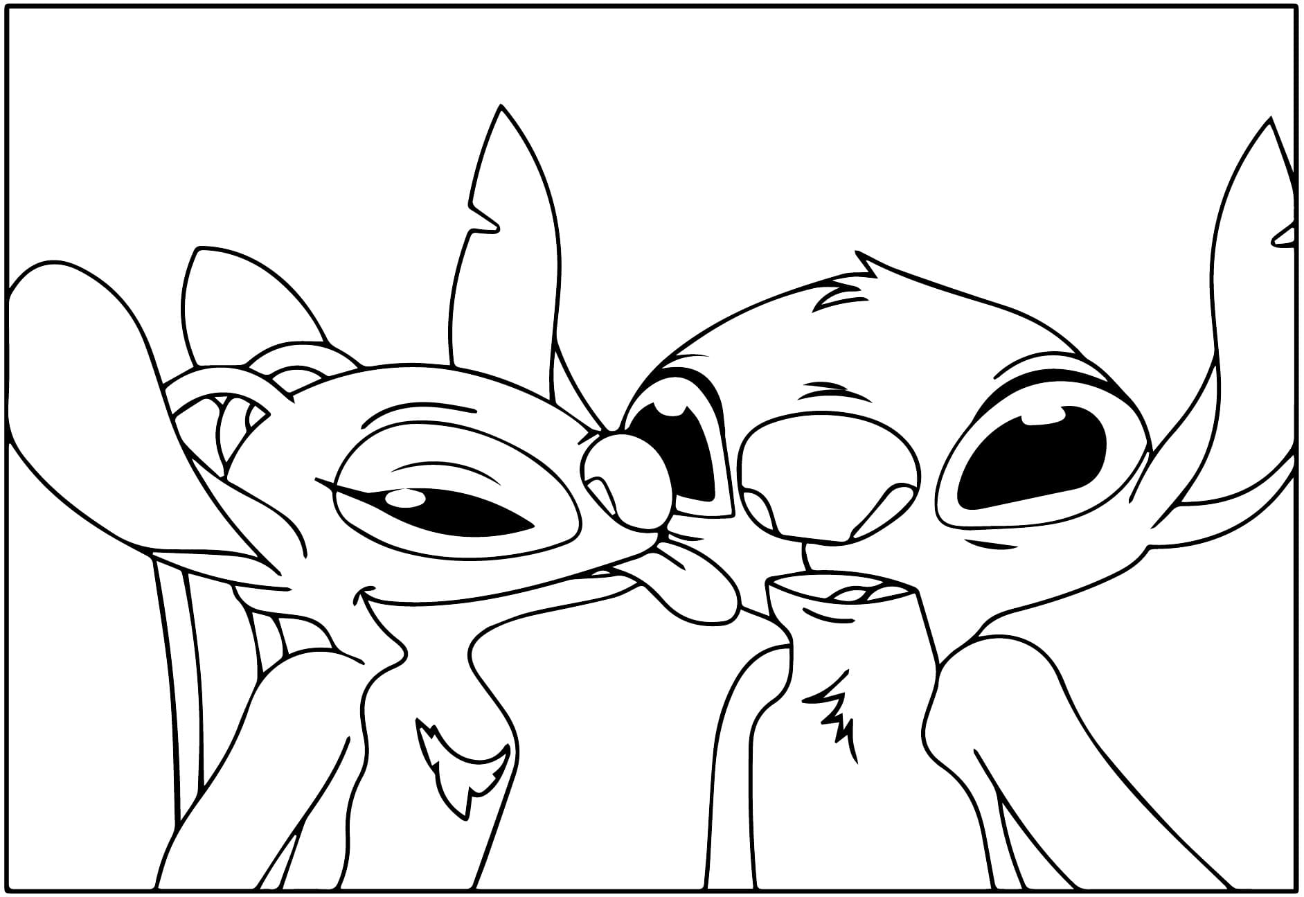 desenho de stitch e angel para crianças de 1 ano para colorir