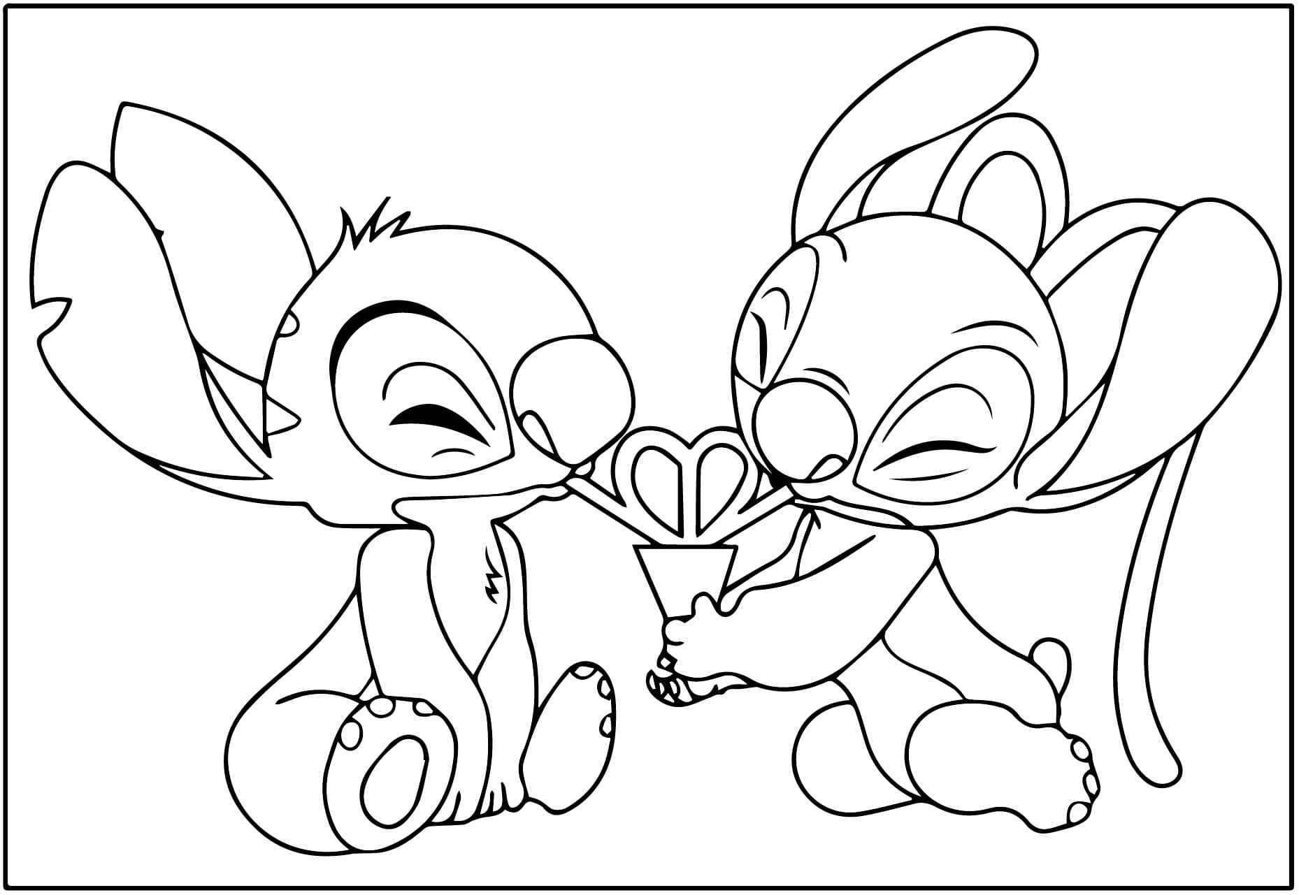 desenho de stitch e angel para crianças de 2 ano para colorir e pintar