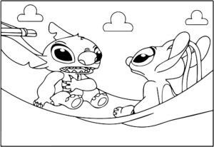 desenho de stitch e angel para crianças de 3 ano para colorir