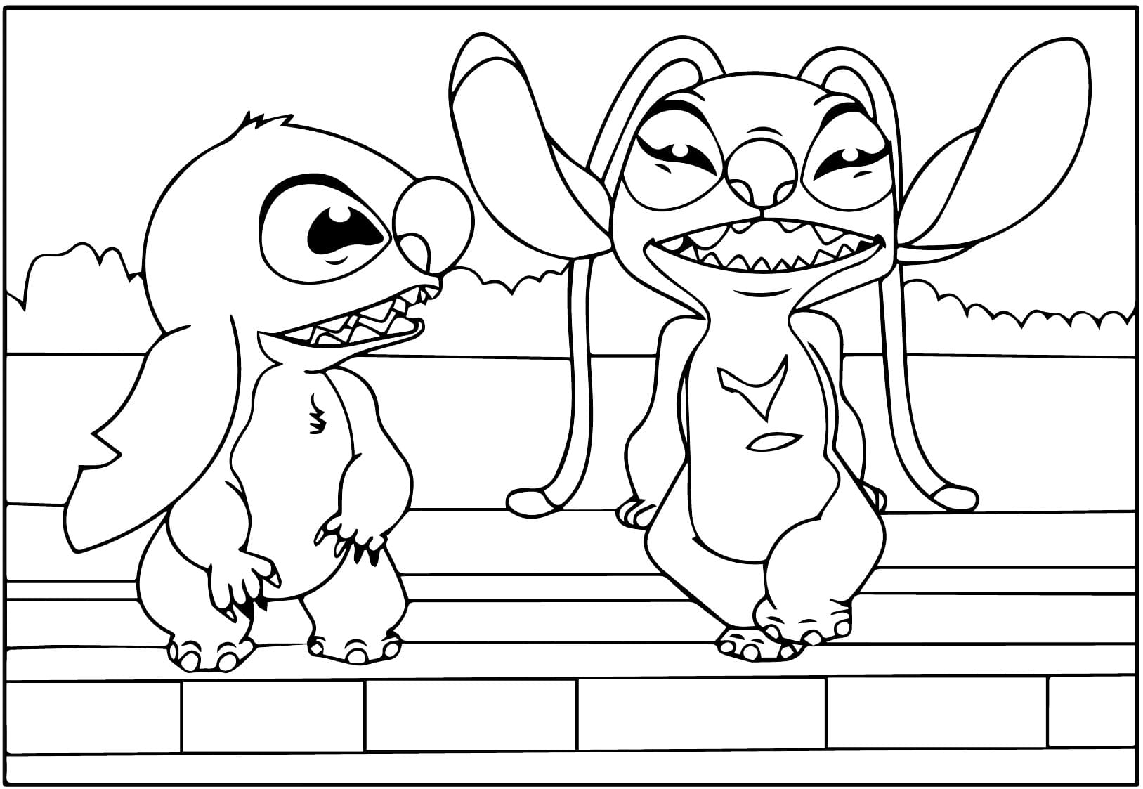 desenho de stitch e angel para crianças de 4 ano para colorir