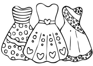 desenho de três vestidos para colorir
