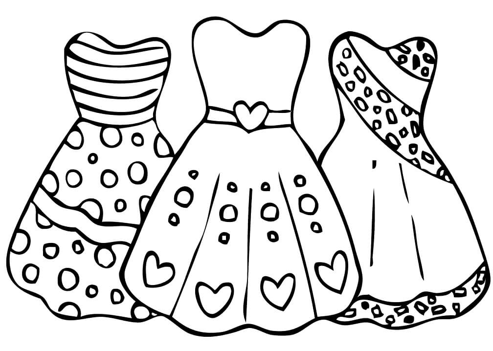 desenho de três vestidos para colorir