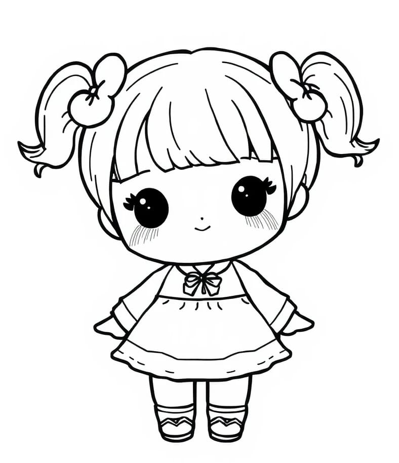 desenho de uma boneca kawaii para pintar