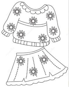 desenho vestido de menina com flores para colorir