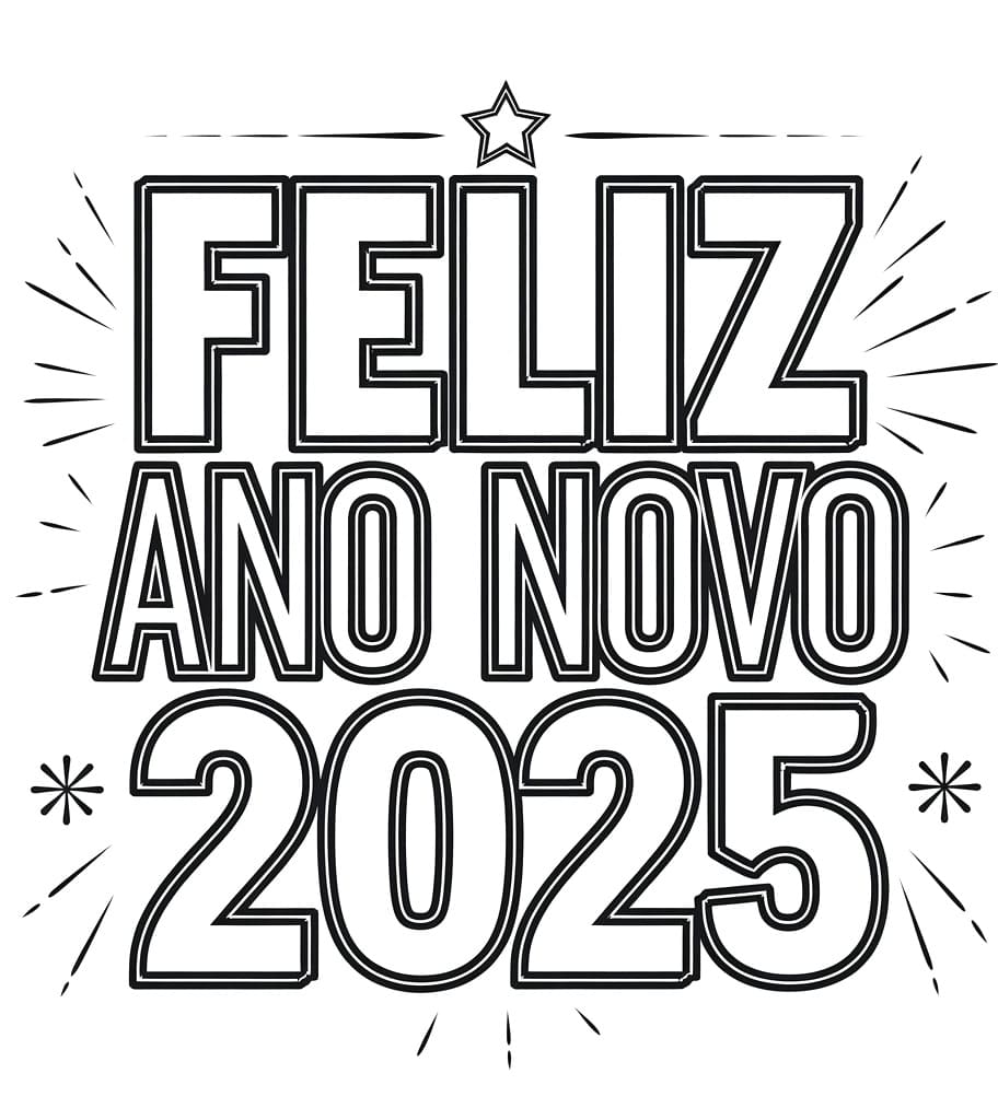 feliz ano novo 2025 para colorir