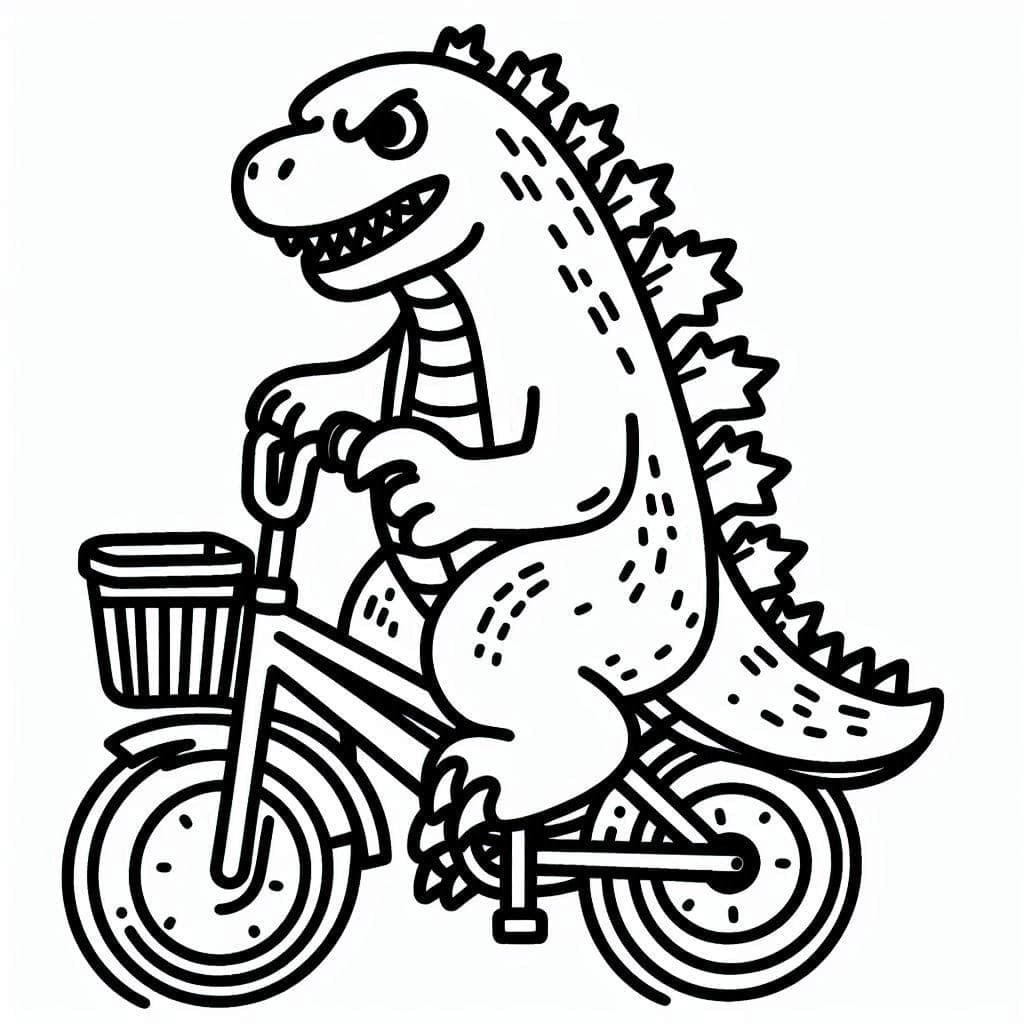 Desenho de Godzilla em uma Bicicleta para colorir