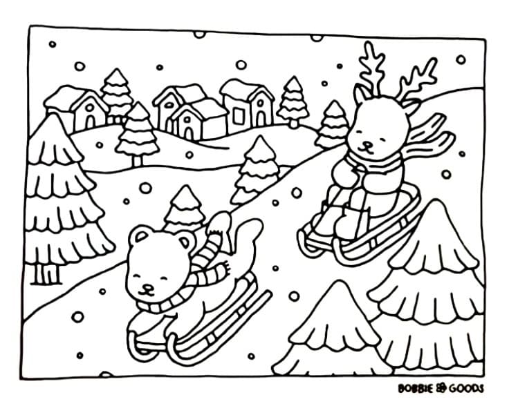 desenho de bobbie goods em carrinho de neve para imprimir e colorir