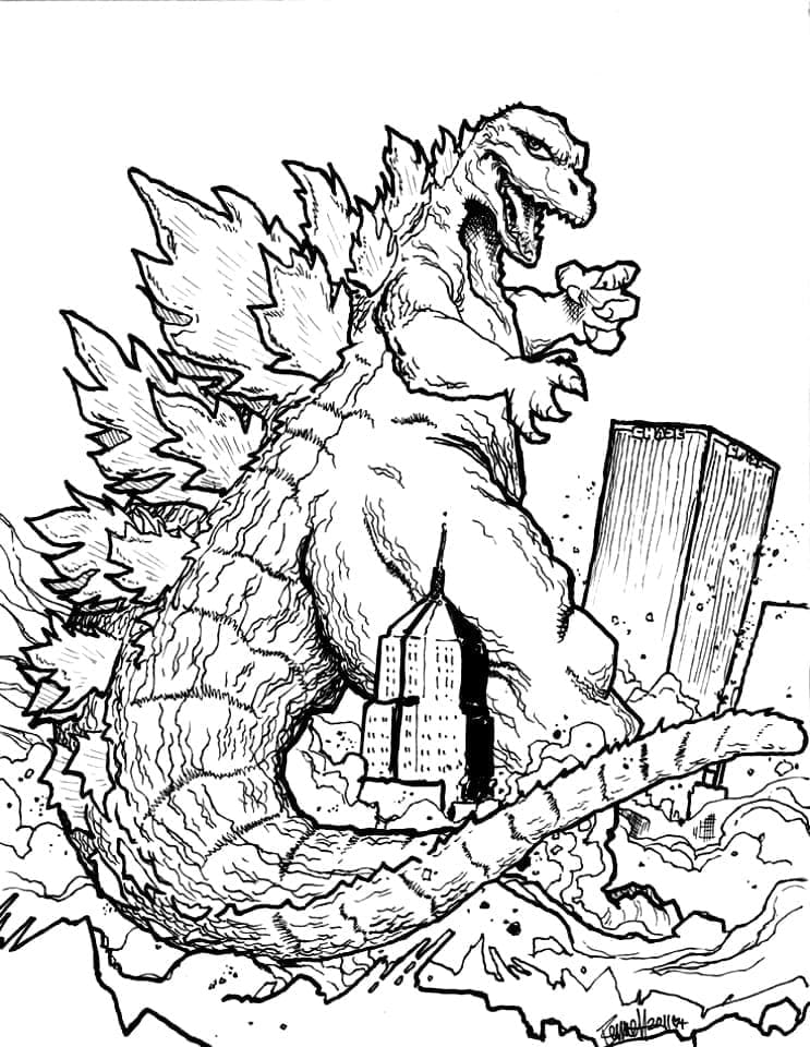 desenho de godzilla imprimível para colorir