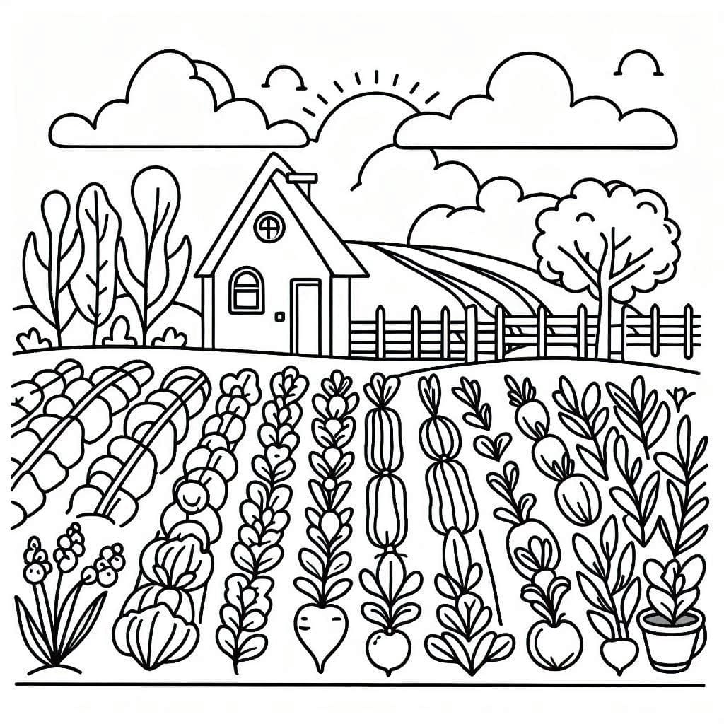 desenho de horta em fazenda para colorir