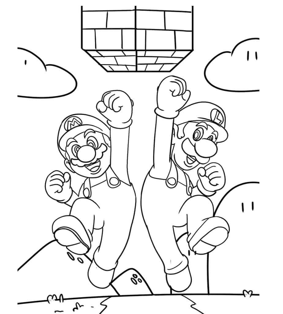 desenho de mario e luigi amigáveis para colorir