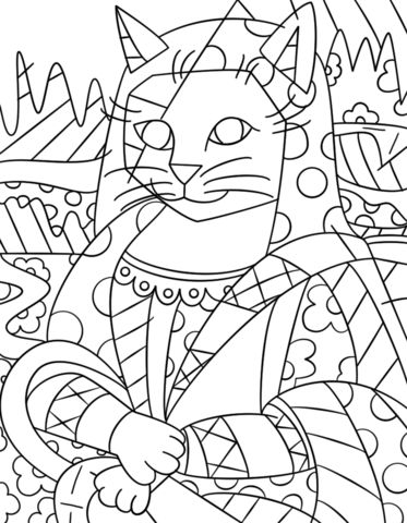 desenho de romero britto mona cat para colorir