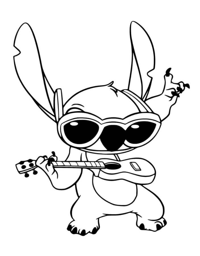 desenho de stitch tocando guitarra para colorir