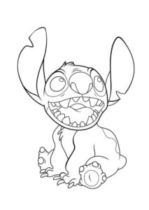 desenho divertido do stitch sentado para imprimir e colorir