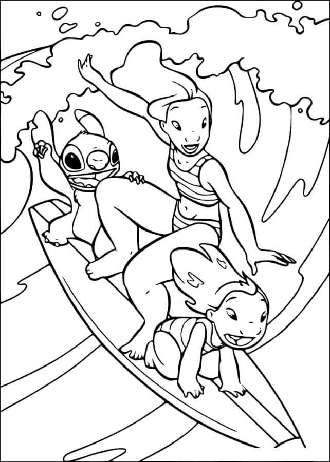 desenho do stitch surfando para colorir