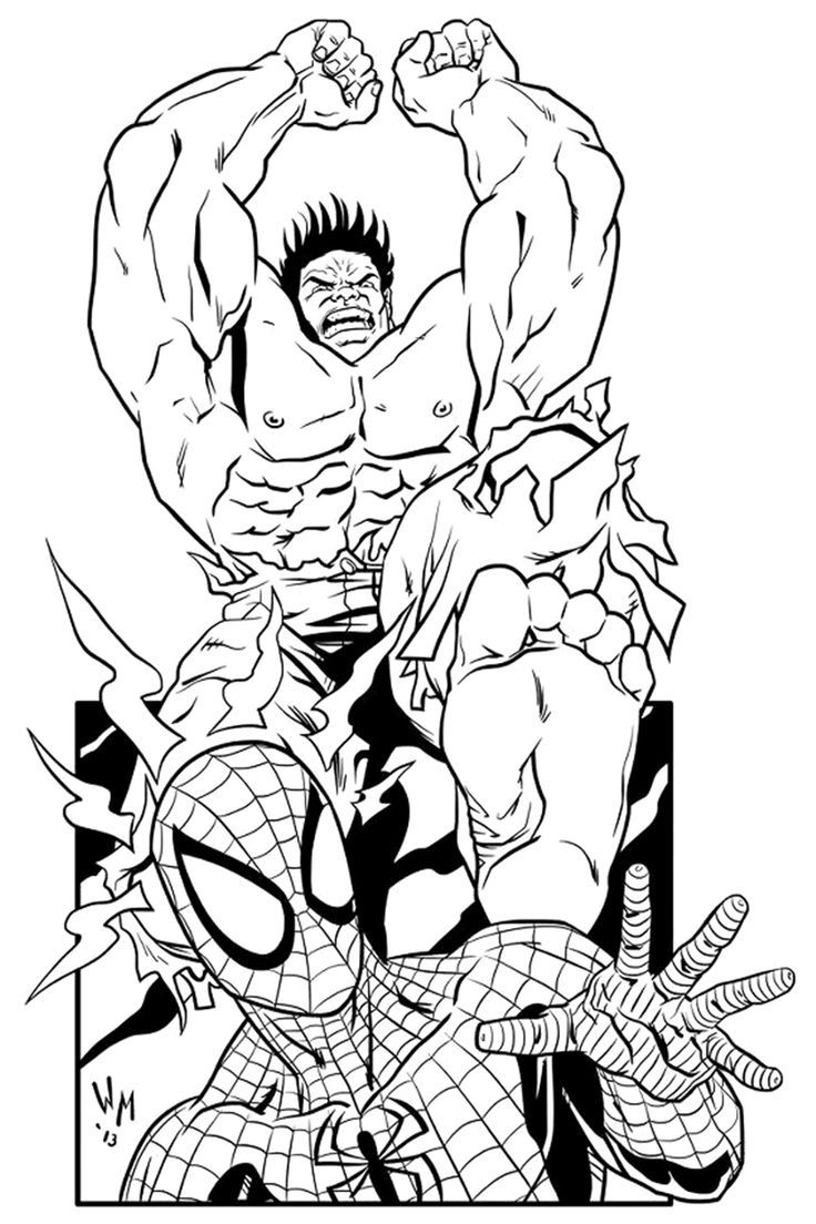 desenho para pintar hulk e homem aranha