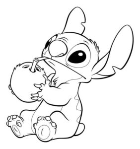 desenhos de stitch bebendo água de coco para colorir