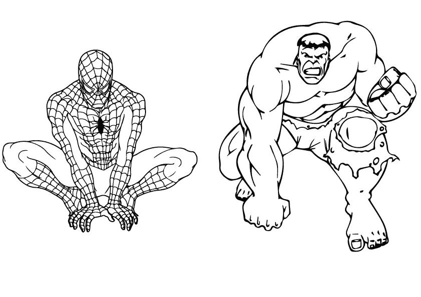 hulk e homem aranha para colorir