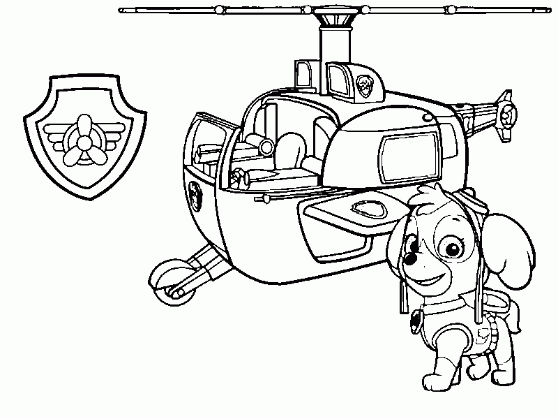 desenho de helicóptero patrulha canina para colorir e pintar