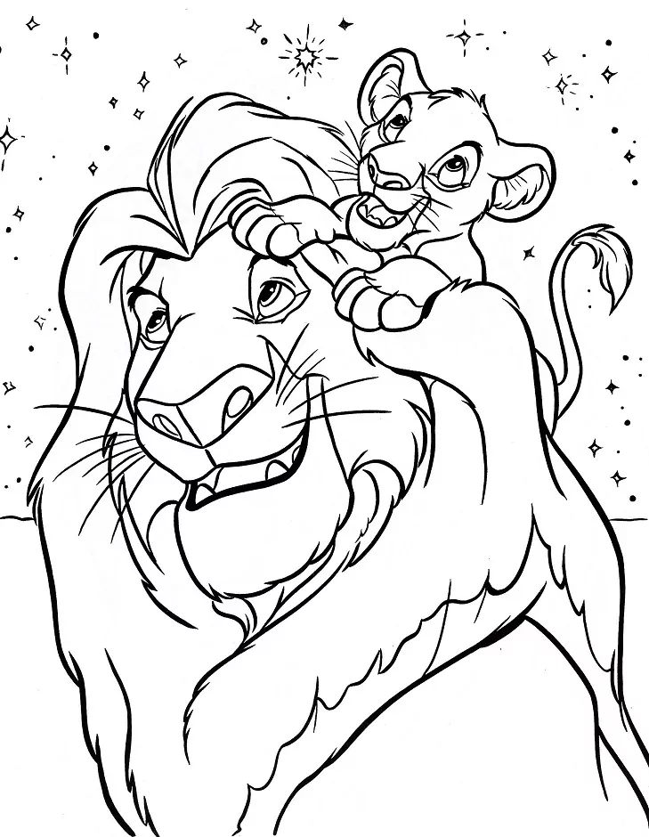 desenho de mufasa e simba para imprimir e colorir