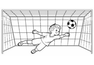 desenho de um pequeno goleiro feliz para colorir