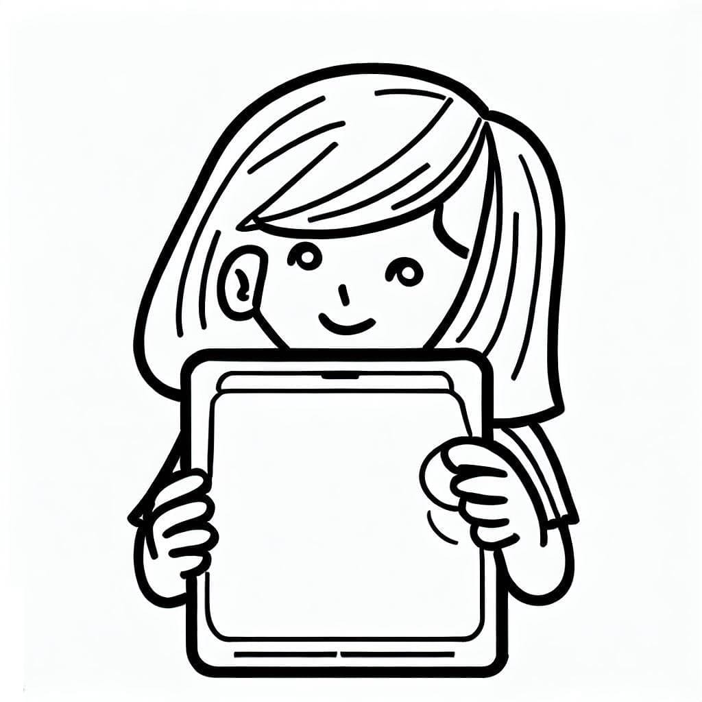 Desenho de Menina e Ipad ikidspad para colorir