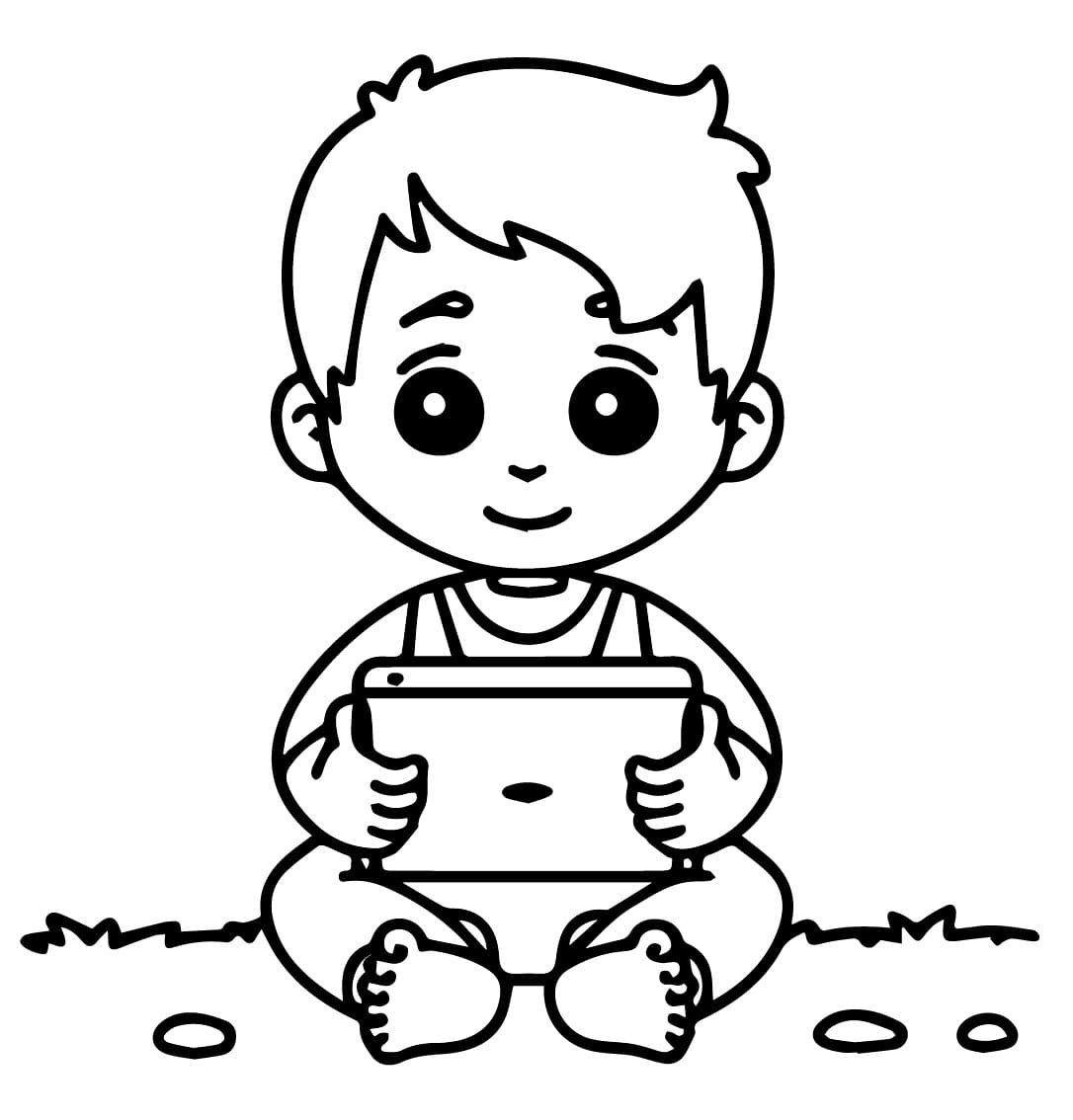 Desenho de Menino com Ipad ikidspad para colorir