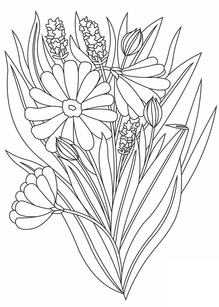 baixar desenho buquê de flores para colorir com lápis de cor