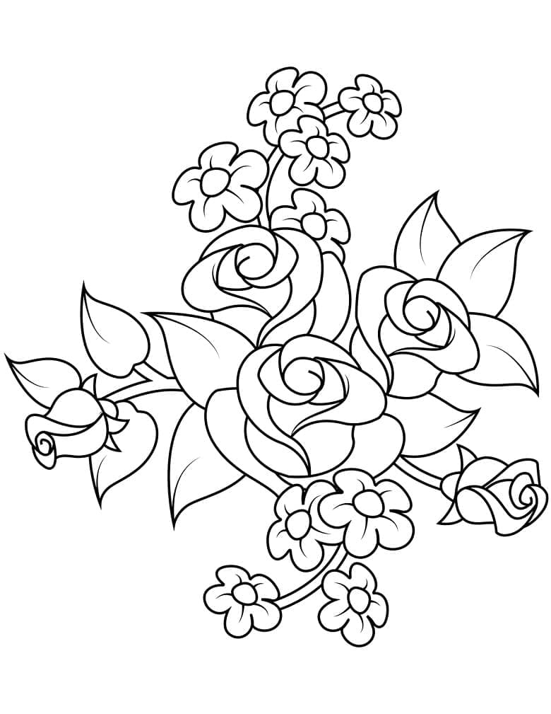 buquê de rosas para colorir