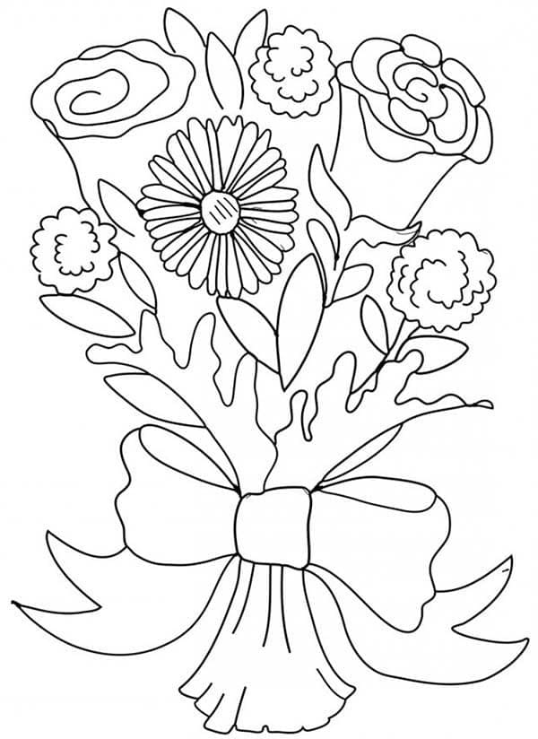 desenho de buquê de flores realista para colorir