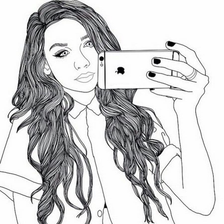 desenho de uma garota com iphone ikidspad para colorir