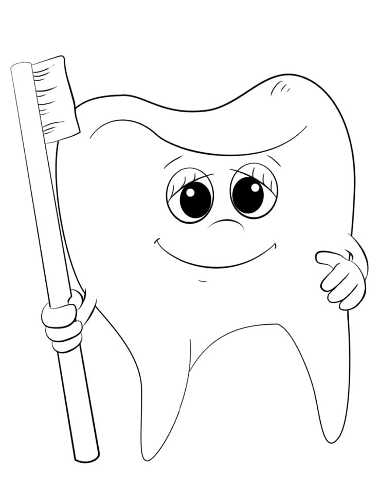 desenho dente adorável de desenho animado para colorir