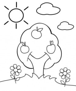 desenho macieira com raízes para colorir