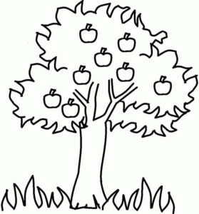 desenho macieira na paisagem para colorir grátis